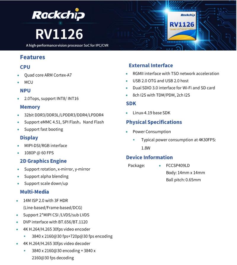 Rockchip rv1126, pilihan penggunaan kuasa rendah dan kamera ipc pintar berprestasi tinggi